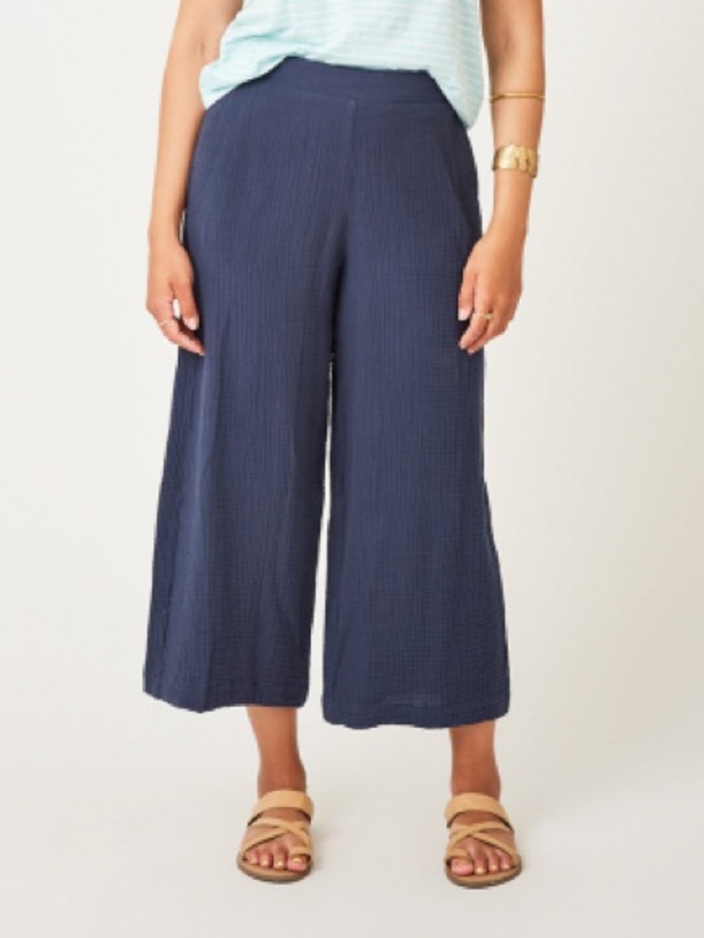 Carve Designs Navy Blue Organic Cotton Gauze Kaia Pants Small Wide Leg Comfy